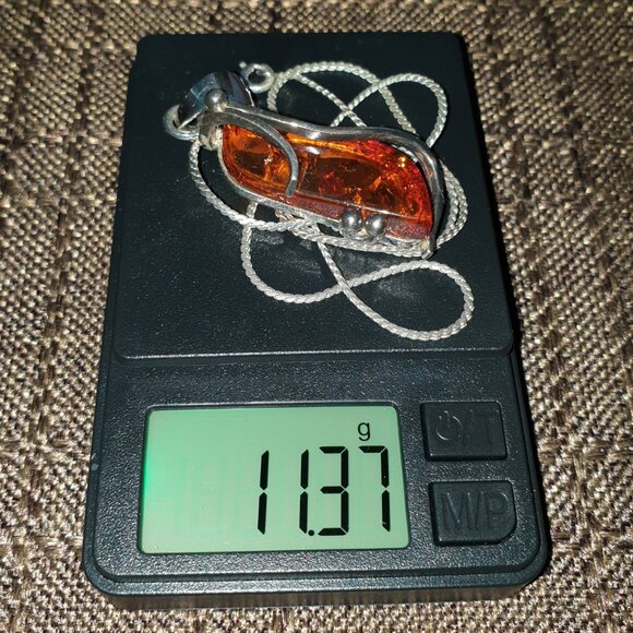 Vintage 925 Sterling Silver Genuine Honey Baltic Amber Pendant Necklace - Picture 11 of 11